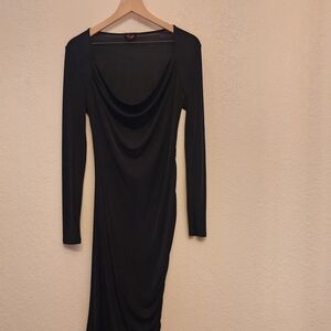 Elegant Black Draped Long Sleeve Dress
